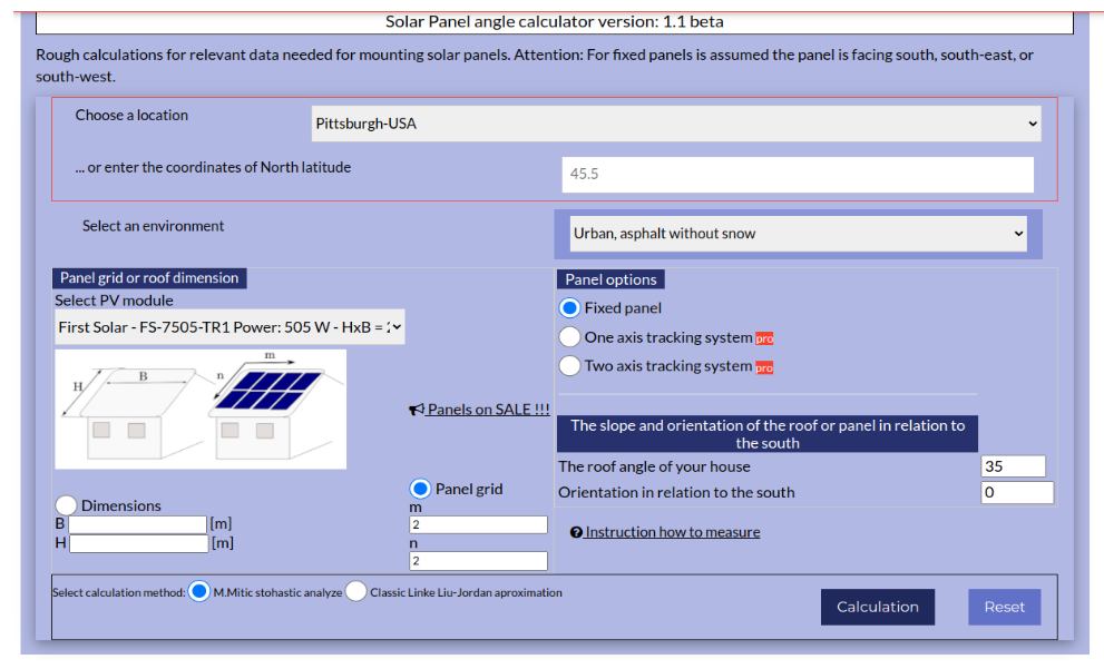 Read more about the article Solar panel calculator 1.1 user interface